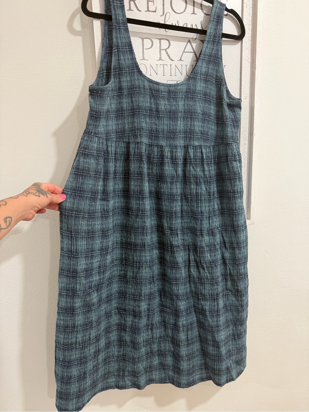 Afends Teal-Blue Plaid Sleeveless Midi Dress